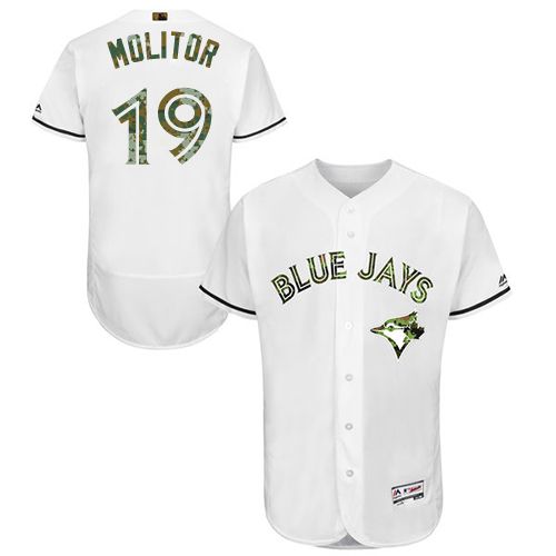 Blue Jays #19 Paul Molitor White Flexbase Authentic Collection Memorial Day Stitched MLB Jersey - Click Image to Close